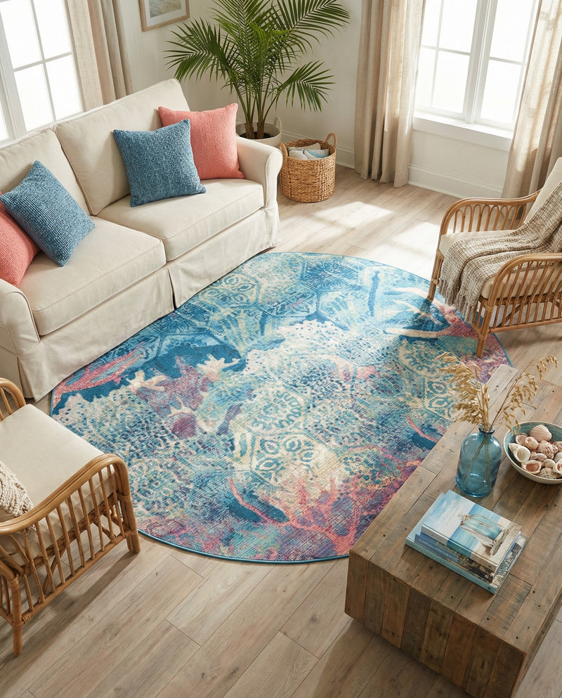 Seaside Haven Rugs Collection Area Rug - Marina Round Multi  lifestyle 49