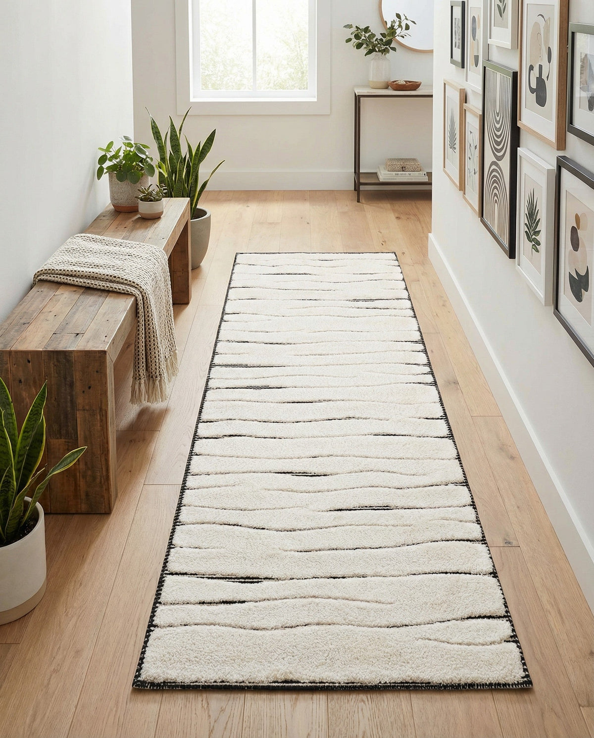 Monochrome Collection Area Rug - Slate Runner Ivory White  lifestyle 109