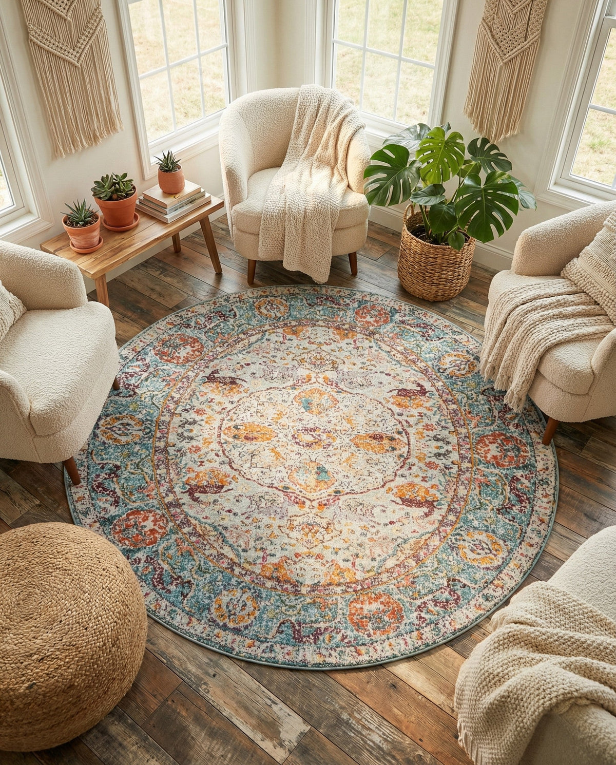 Caribbean Breeze Collection Area Rug -  Xcalak Round Light Blue  lifestyle 124