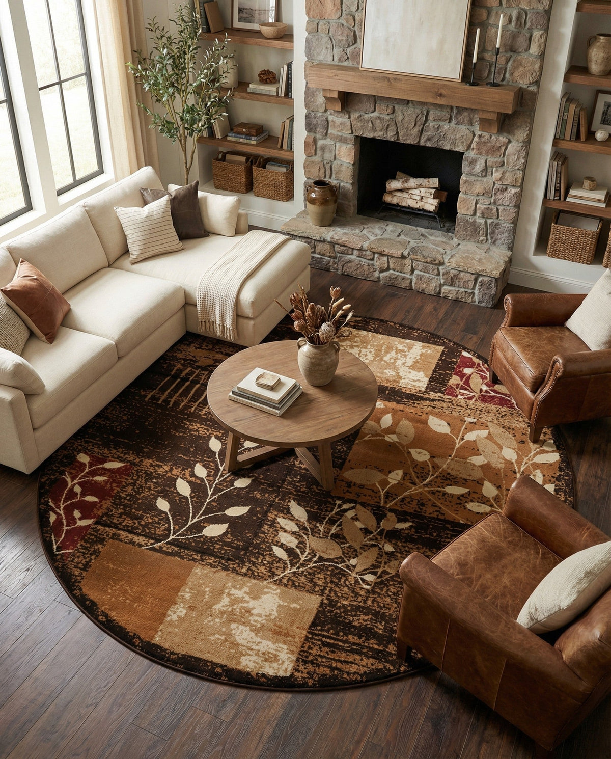 Bistro Lounge Collection Area Rug -  Affogato Round Brown  lifestyle 71