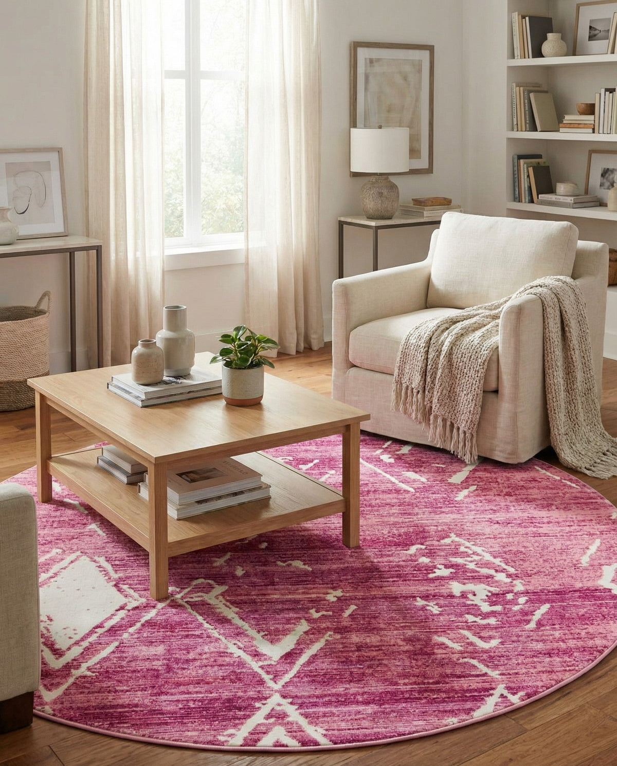 Metro Heights Collection Area Rug -  Madison Round Pink  lifestyle 148
