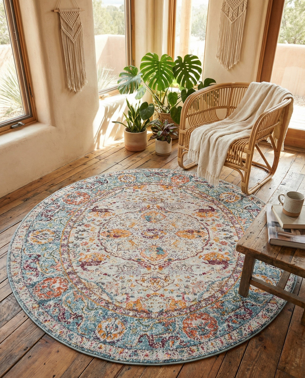 Caribbean Breeze Collection Area Rug -  Xcalak Round Light Blue  lifestyle 125
