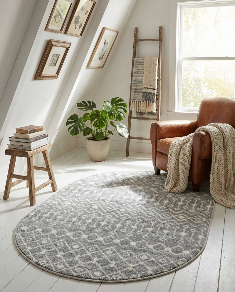 Mediterranean Lattice Collection Area Rug - Santorini (Gray) Oval Gray  lifestyle 56