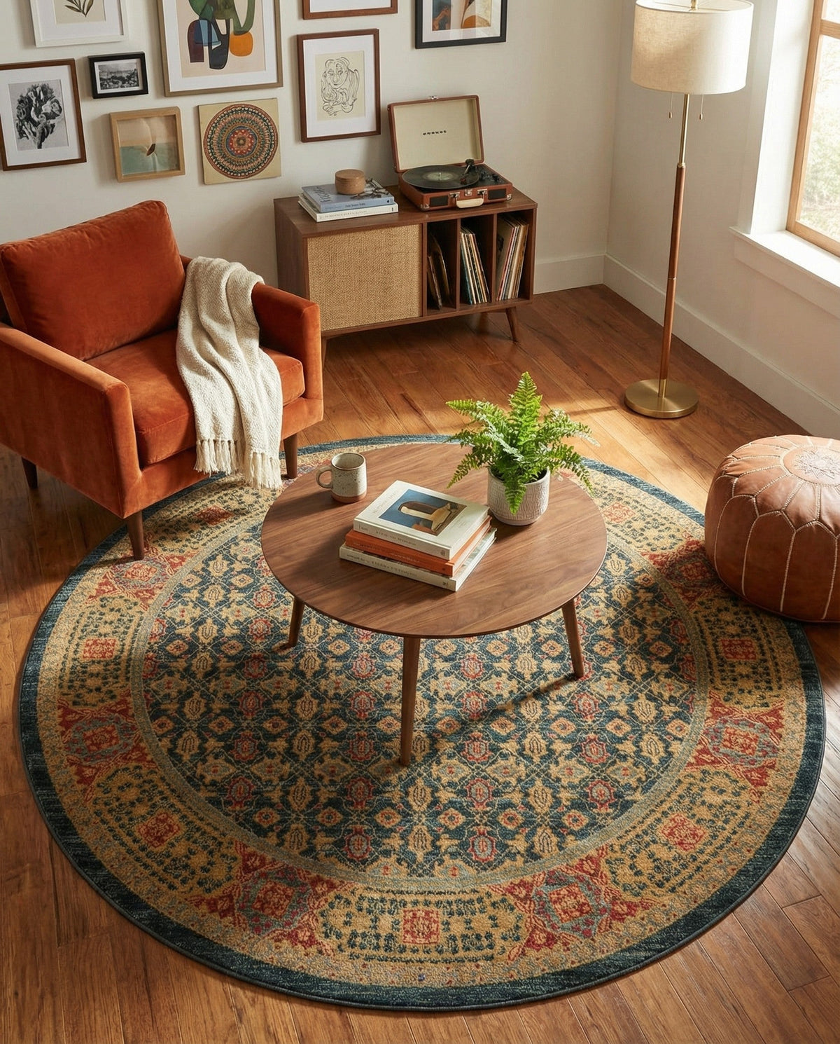Ottoman Elegance Collection Area Rug -  Pamukkale Round Navy Blue  lifestyle 86