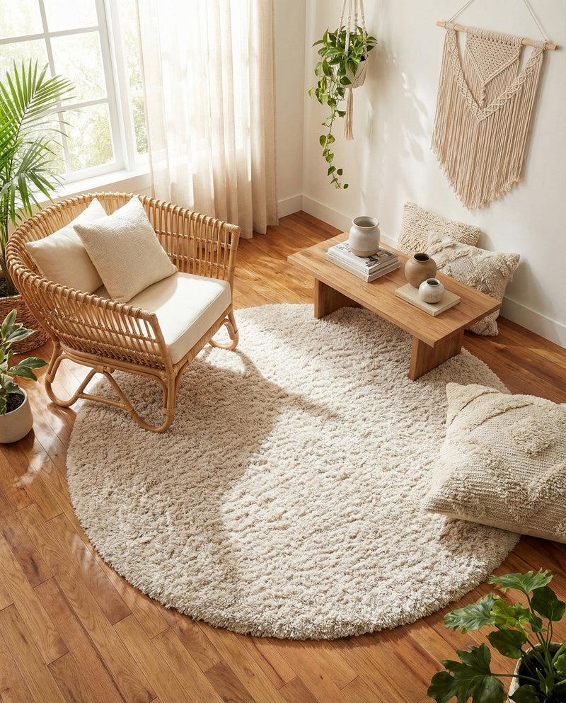 Eternal Plush Oasis Collection Area Rug -  Tranquility (Linen) Round Linen  lifestyle 71