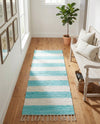 Tassel Trail Collection Area Rug - Pathway (Turquoise and Ivory) Runner Turquoise and Ivory  lifestyle 33
