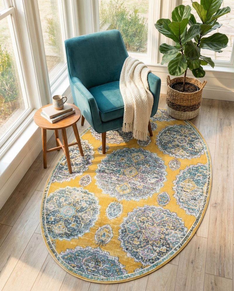 Arcadia Rugs Collection Area Rug -  Atlantis (Yellow) Oval Yellow  lifestyle 73