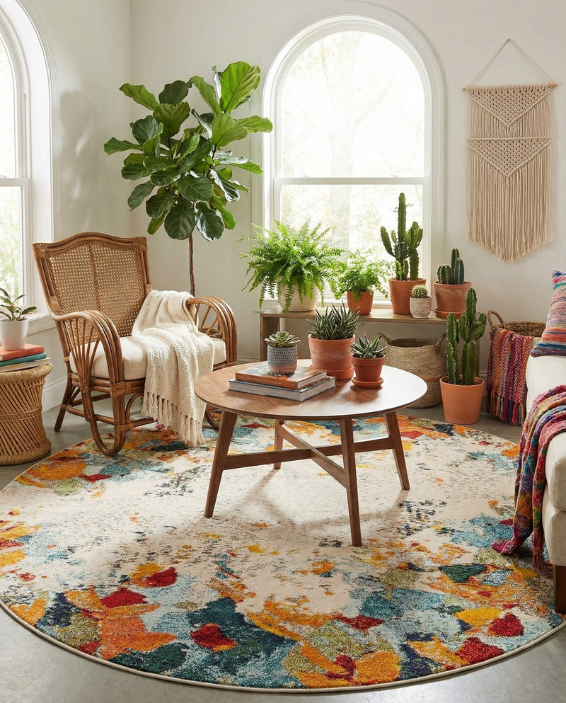 Chromatic Oasis Collection Area Rug -  Twilight Round Multi  lifestyle 65