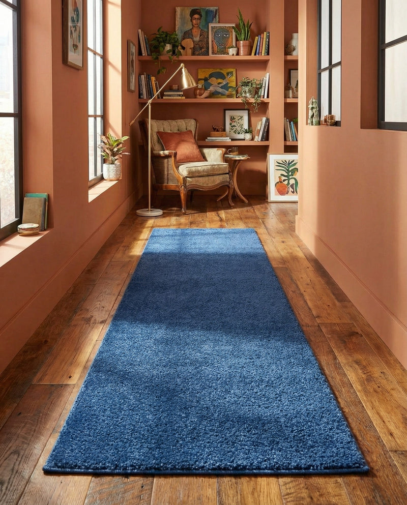 Solid Shag Seaside Collection Area Rug - Azure Cove (Navy Blue) Runner Navy Blue  lifestyle 70