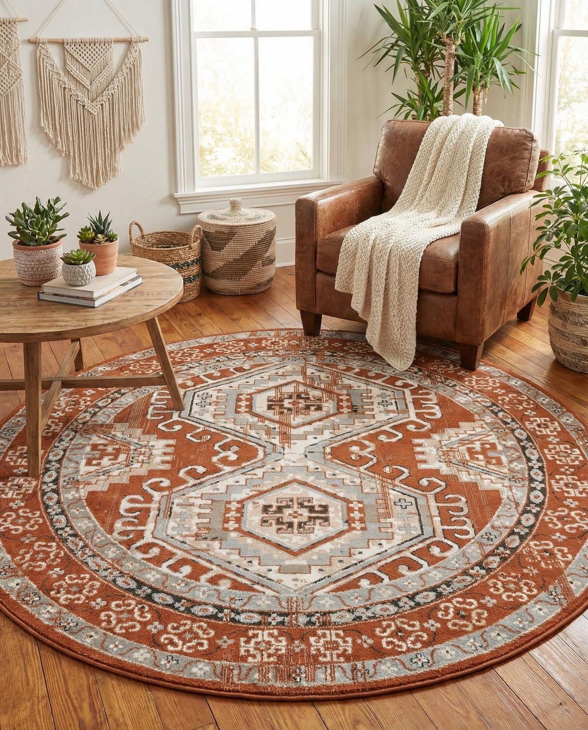 Savannah Elegance Collection Area Rug -  Tybee (Terracotta) Round Terracotta  lifestyle 108