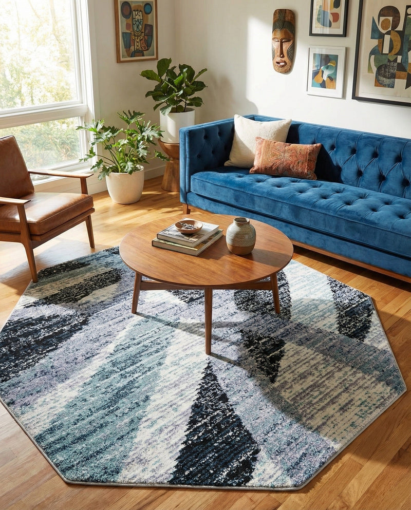 Santa Fe Trails Collection Area Rug -  Navajo Octagon Gray and Ivory  lifestyle 57