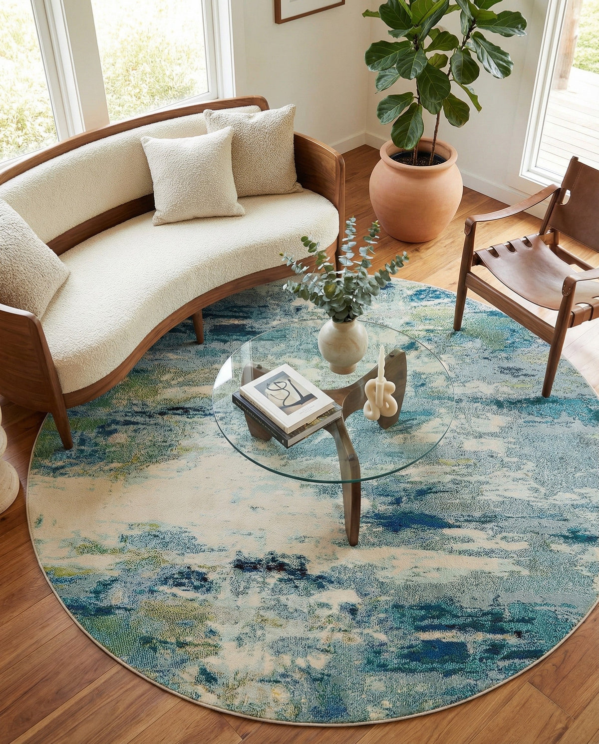 Chromatic Oasis Collection Area Rug -  Serene Round Light Blue  lifestyle 127