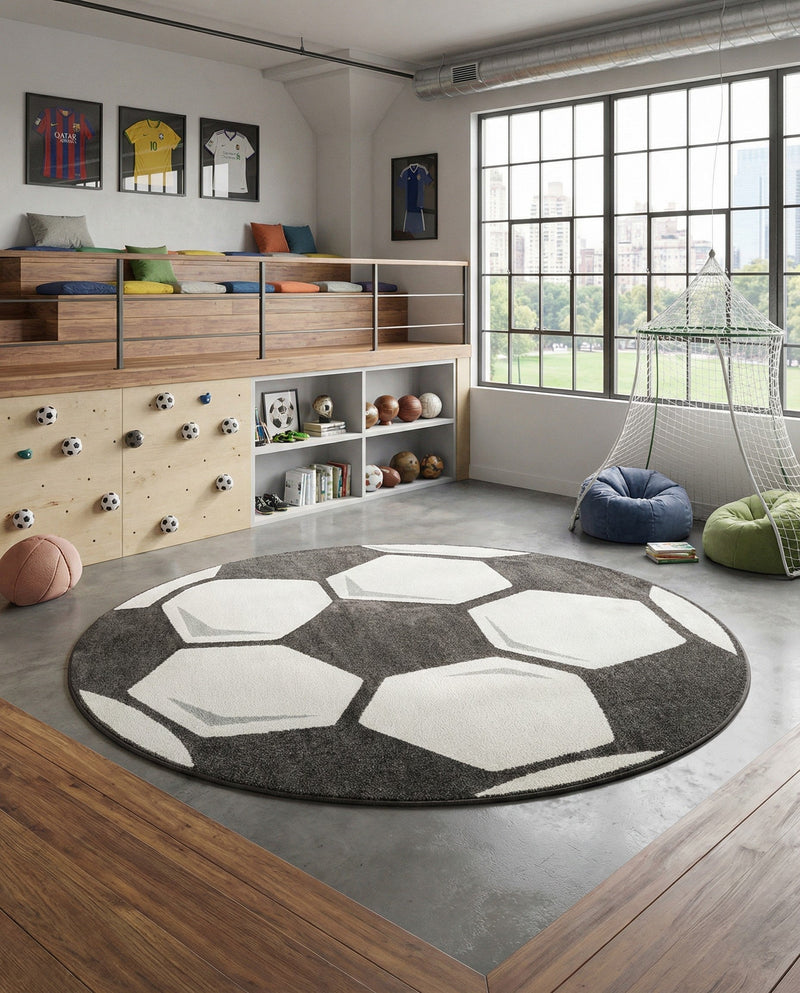Wonder Tykes Collection Area Rug -  Mirth Round Black and White  lifestyle 30
