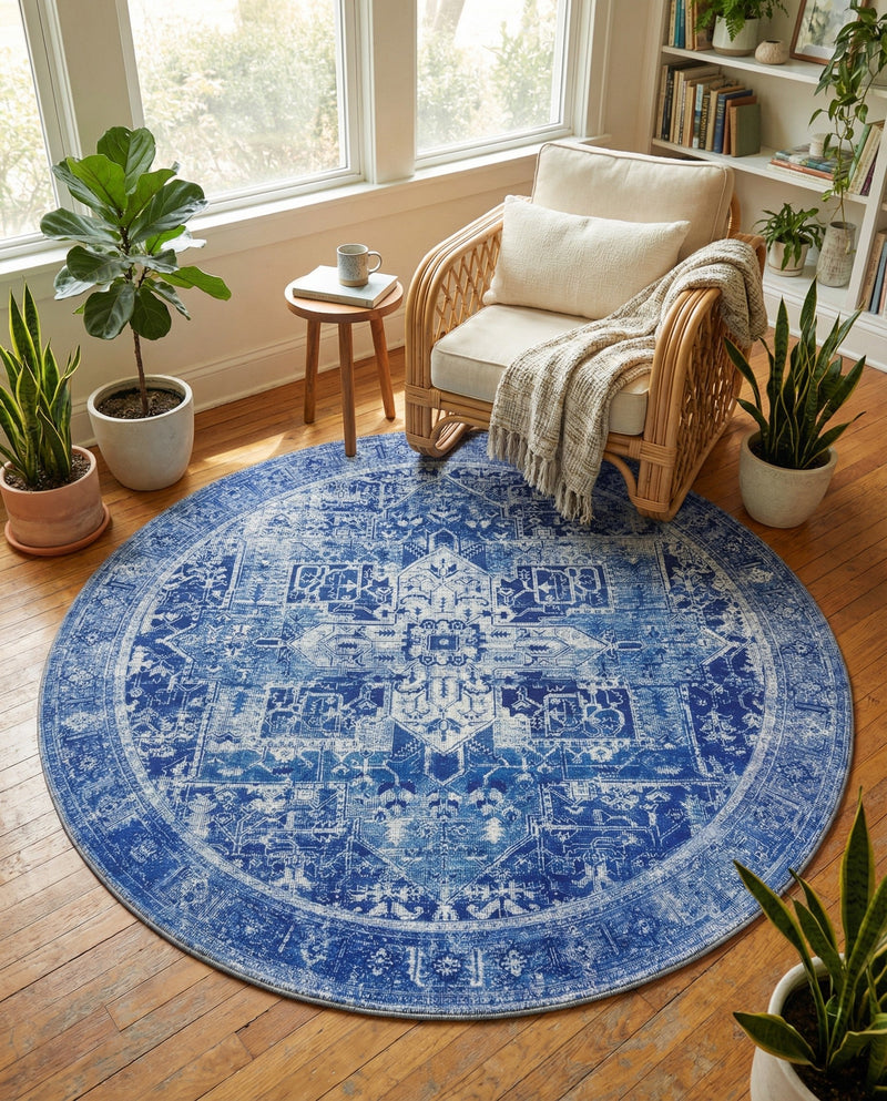 Heritage Elegance Collection Area Rug -  Windsor (Navy Blue) Round Navy Blue  lifestyle 29