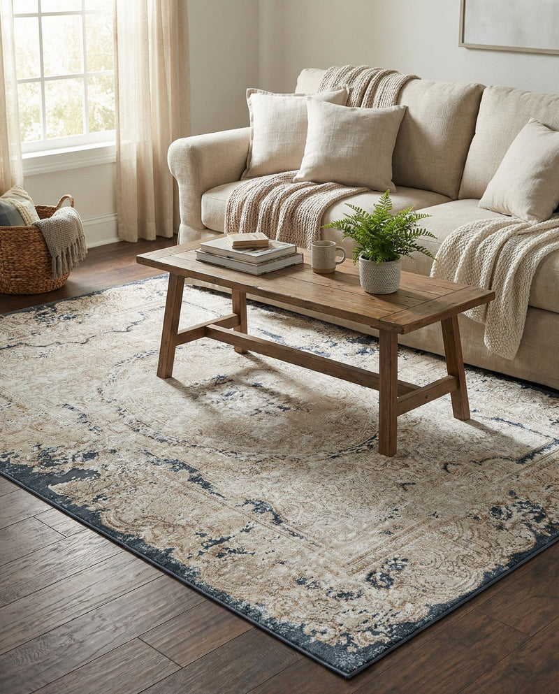 Coastal Manor Collection Area Rug -  Tidewater Rectangle Cream  lifestyle 7