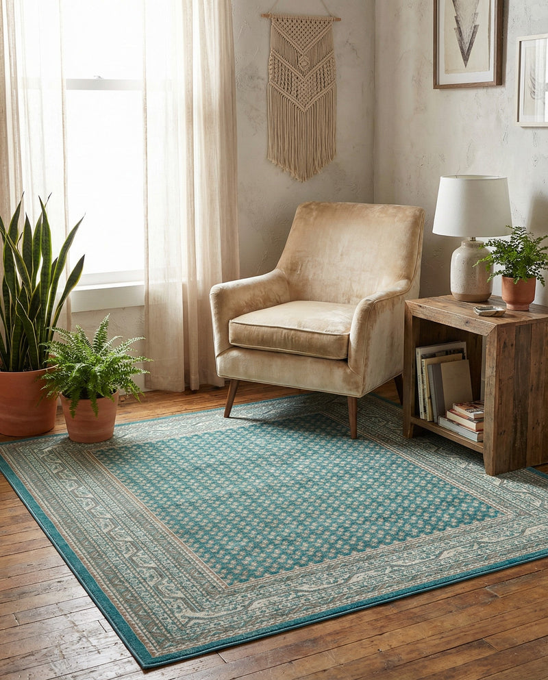 Soho Elegance Collection Area Rug -  Mercer (Turquoise) Square Turquoise  lifestyle 78