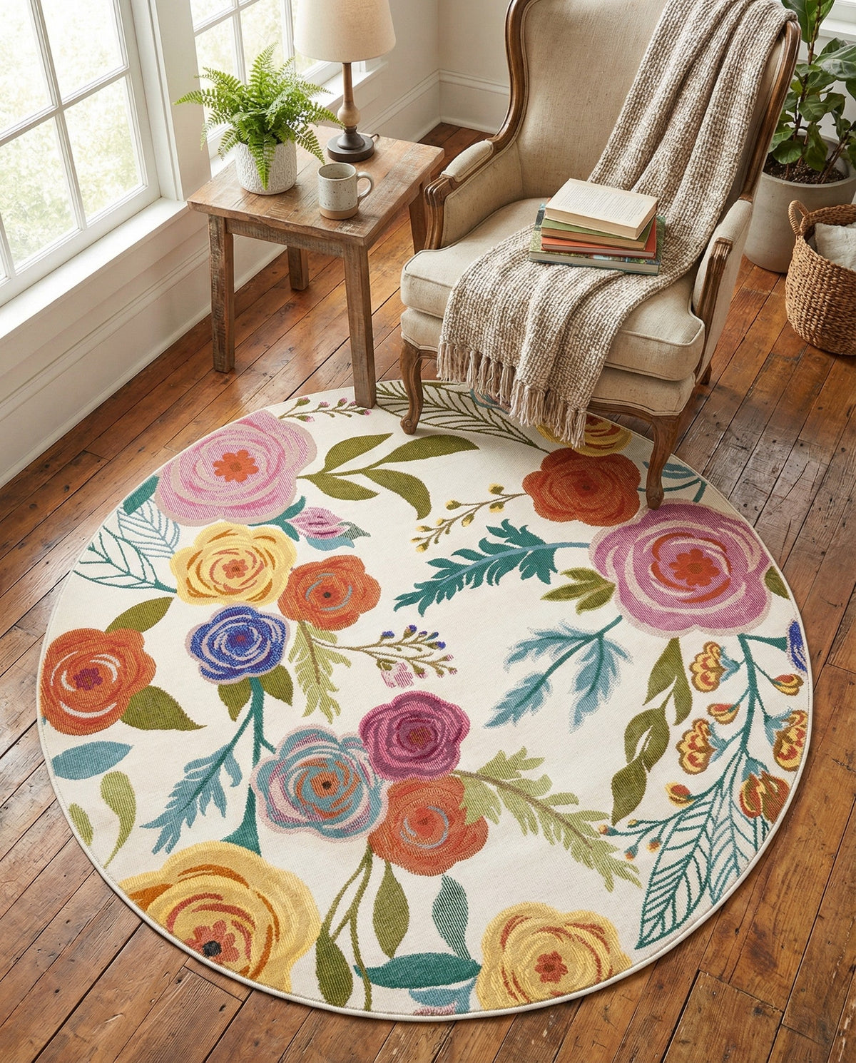 Meadow Breeze Collection Area Rug -  Petal Round Ivory  lifestyle 204