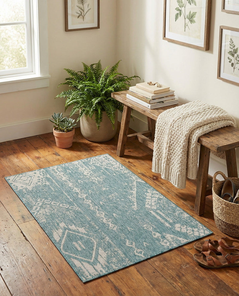 Desert Nomad Terrace Collection Area Rug - Sahara (Light Aqua) Rectangle Light Aqua  lifestyle 28