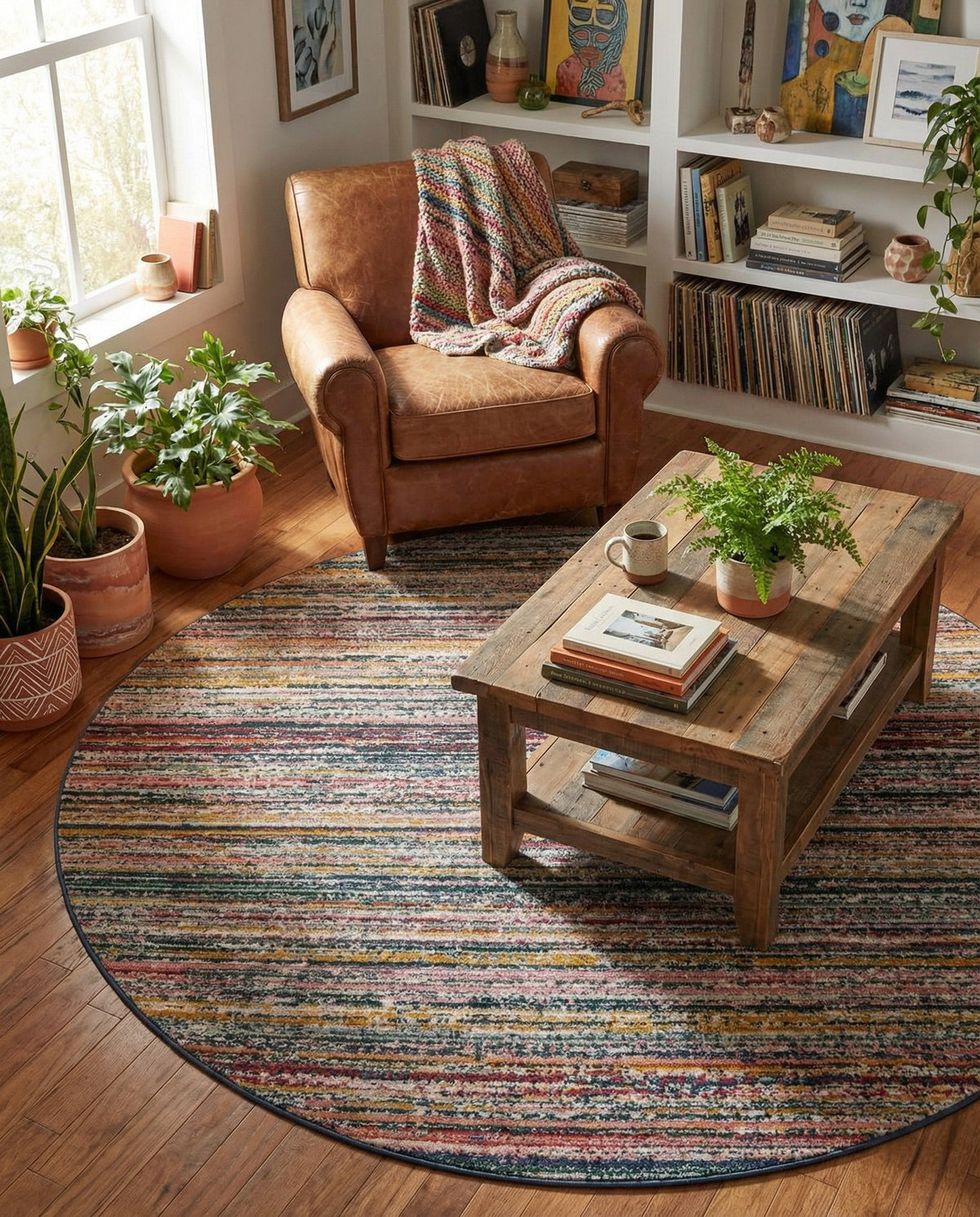 Jewel Oasis Collection Area Rug - Sapphire (Multi) Round Multi  lifestyle 116