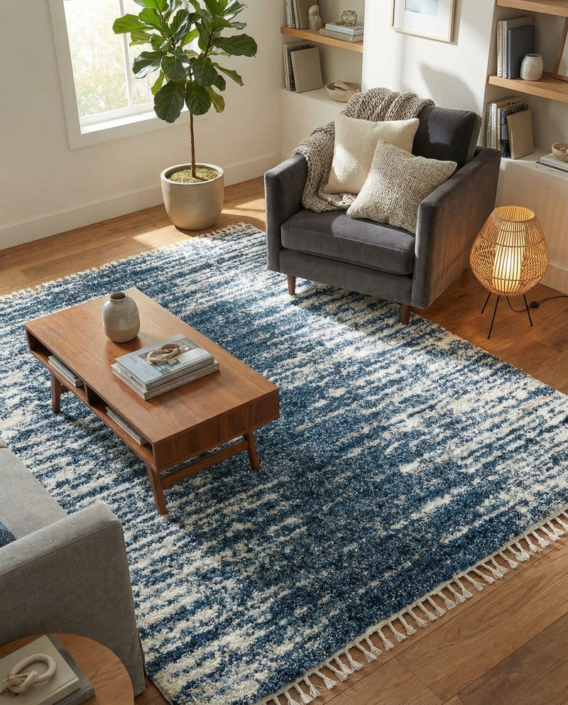 Tranquil Tides Shag Collection Area Rug - Marina Rectangle Blue  lifestyle 46