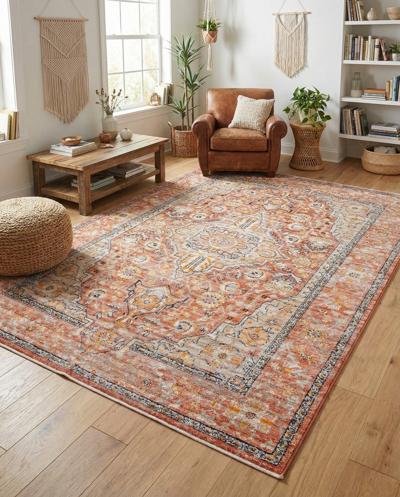 Seville Stripes Collection Area Rug - Cadiz (Brick Red) Rectangle Brick Red  lifestyle 26