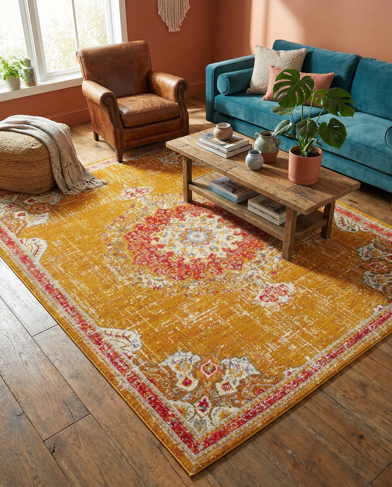 Brighton Terrace Collection Area Rug - Hove (Gold) Rectangle Gold  lifestyle 29