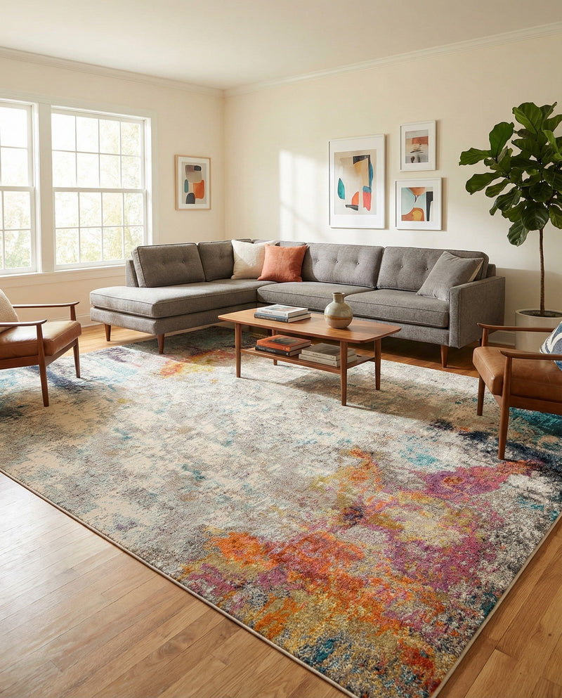 Chromatic Oasis Collection Area Rug -  Azure Rectangle Beige  lifestyle 32
