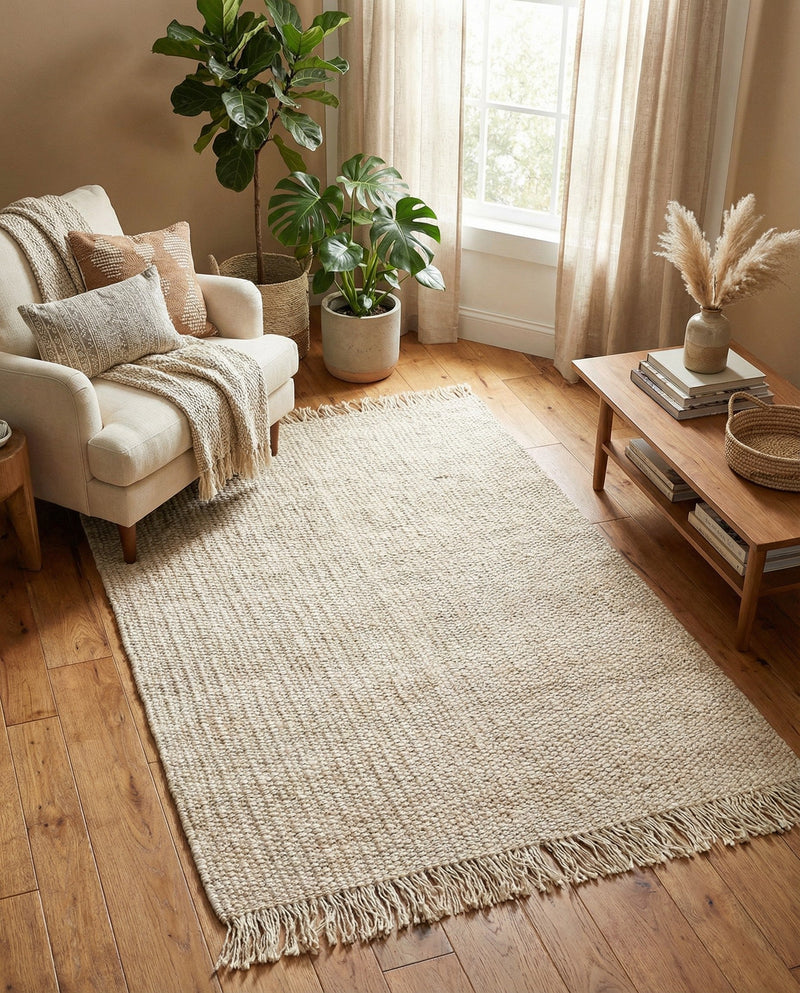 Savannah Jute Collection Area Rug - Seashore Rectangle Ivory  lifestyle 33