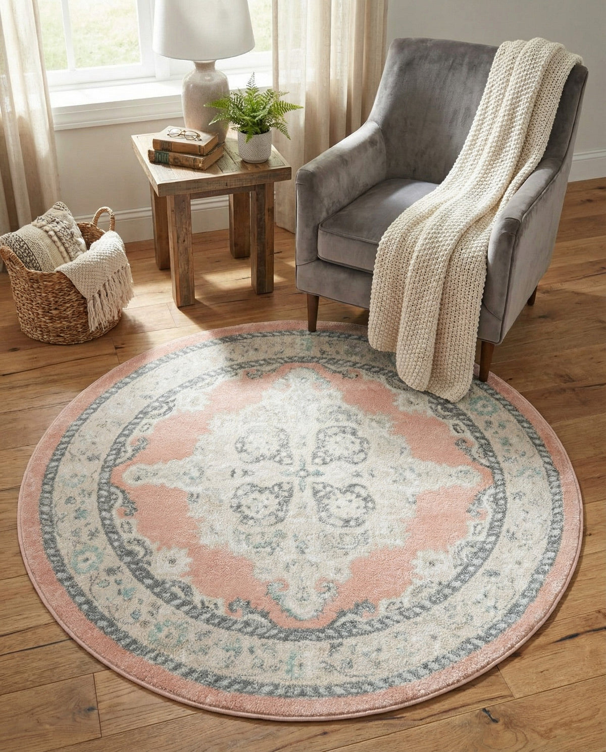 Beverly Grove Collection Area Rug -  Fairfax (Rose) Round Rose  lifestyle 32