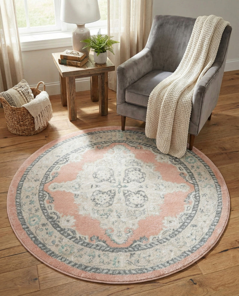 Beverly Grove Collection Area Rug -  Fairfax (Rose) Round Rose  lifestyle 32