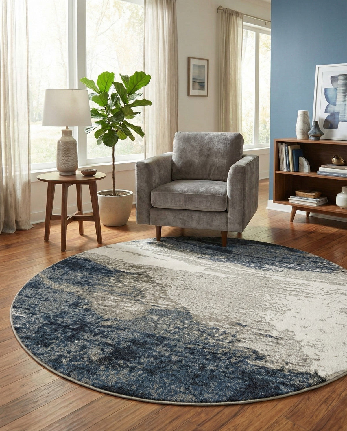 Copenhagen Edge Collection Area Rug - Nyhavn Round Blue  lifestyle 126