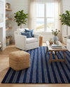 Hampton Stripes Wool Collection Area Rug - Montauk Rectangle Cobalt Blue  lifestyle 15