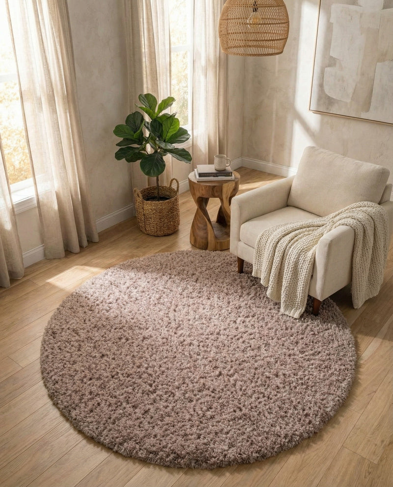 Eternal Plush Oasis Collection Area Rug -  Tranquility (Khaki) Round Khaki  lifestyle 76