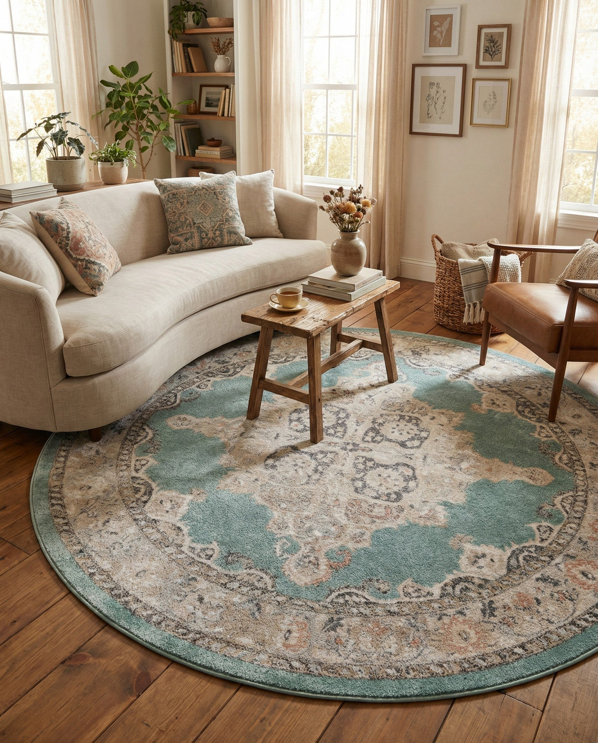 Beverly Grove Collection Area Rug -  Fairfax (Aqua) Round Aqua  lifestyle 86