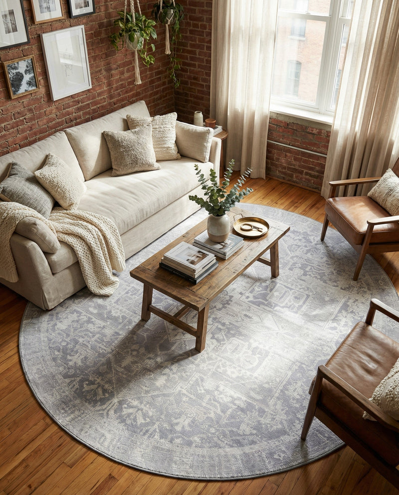 Heritage Elegance Collection Area Rug -  Windsor (Gray) Round Gray  lifestyle 41