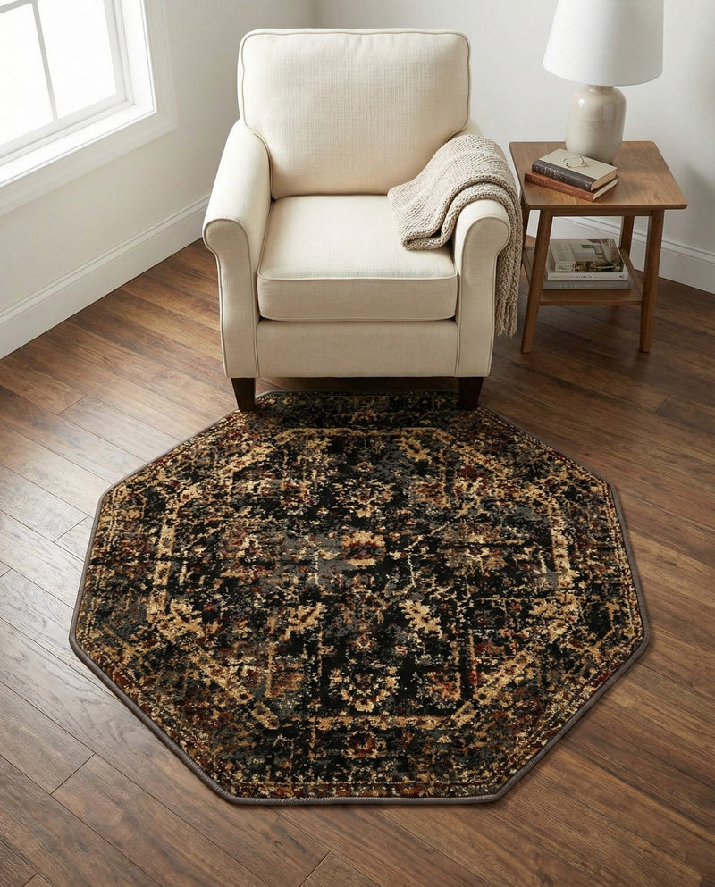 Neptune Elegance Collection Area Rug -  Galatea (Black) Octagon Black  lifestyle 55