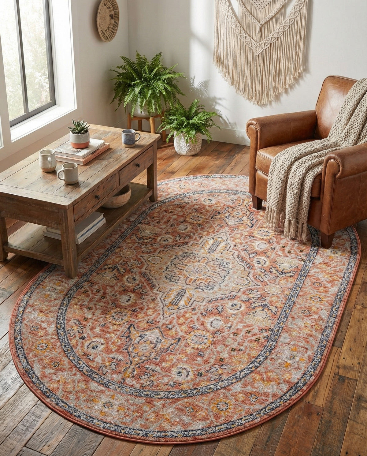 Seville Stripes Collection Area Rug - Cadiz (Brick Red) Oval Brick Red  lifestyle 86