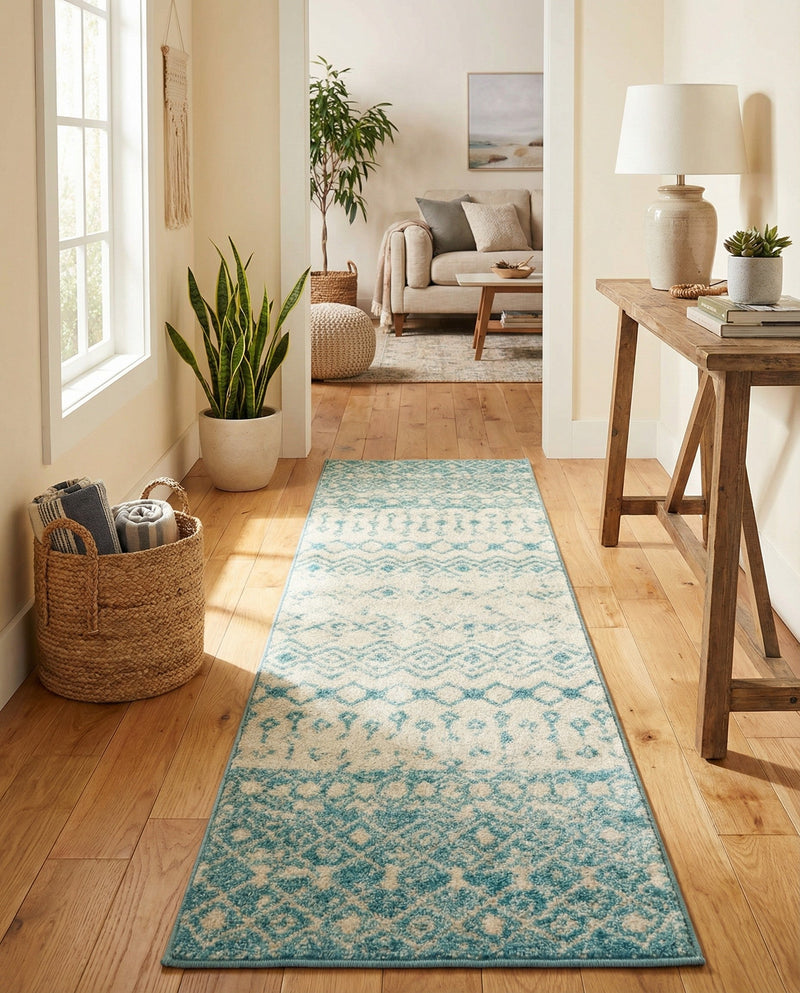 Mediterranean Lattice Collection Area Rug -  Casablanca (Ivory Blue) Runner Ivory Blue  lifestyle 37