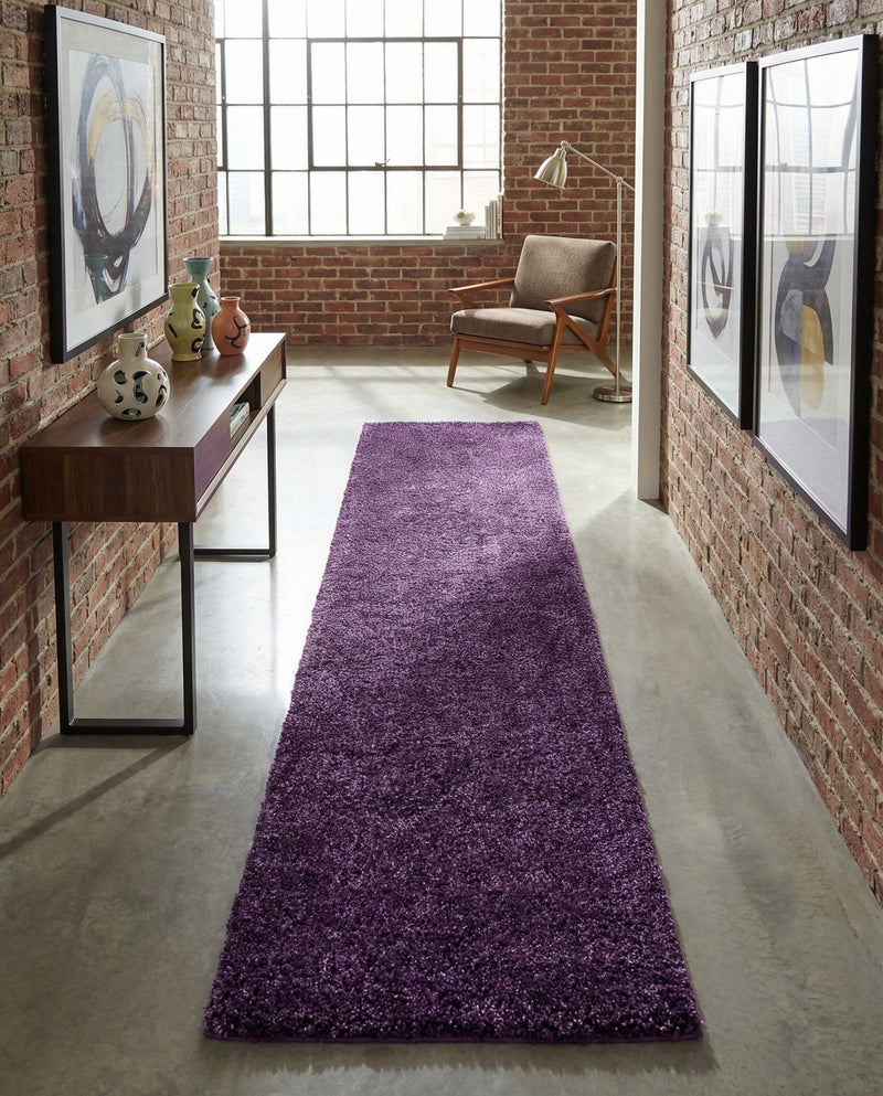 Solid Shag Seaside Collection Area Rug - Azure Cove (Violet) Runner Violet  lifestyle 48