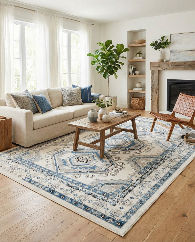 Savannah Elegance Collection Area Rug -  Tybee (Ivory Aqua) Rectangle Ivory Aqua  lifestyle 22