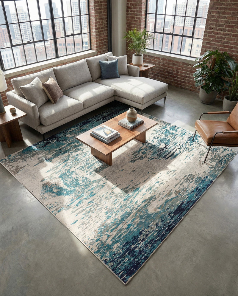 Colorburst Oasis Collection Area Rug -  Tropic Square Blue  lifestyle 78