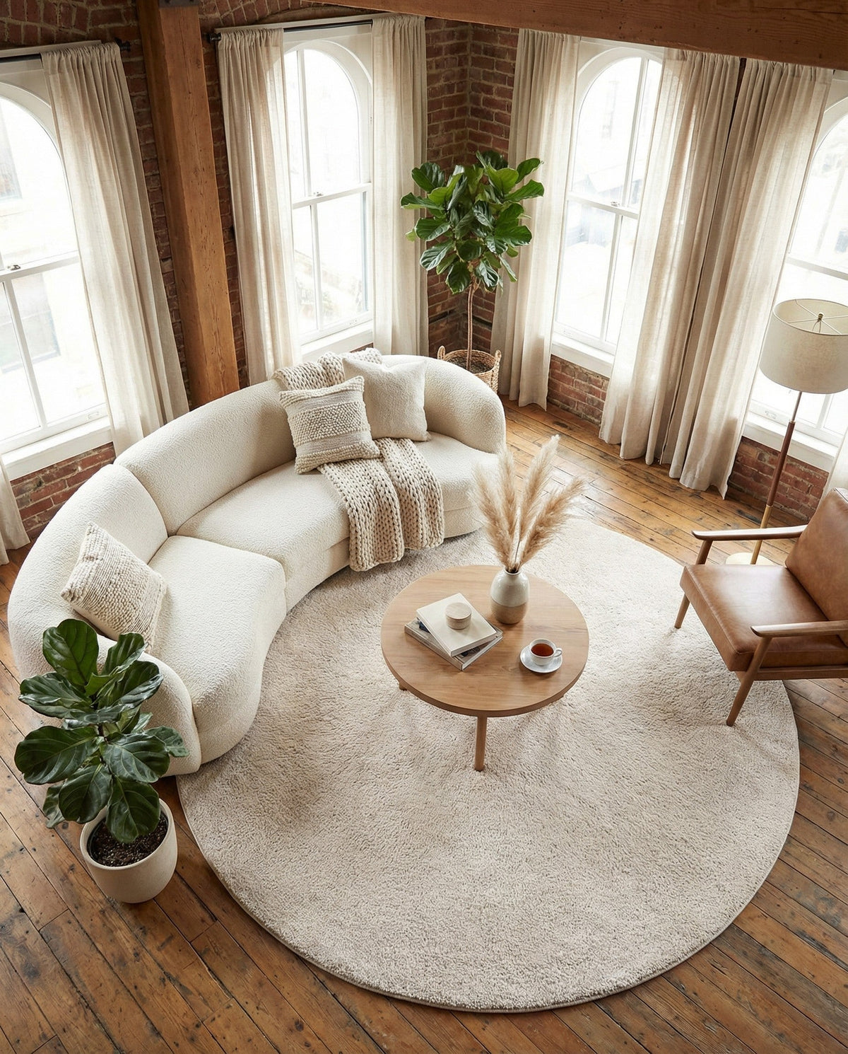 Solid Shag Seaside Collection Area Rug - Azure Cove (Ivory) Round Ivory  lifestyle 104