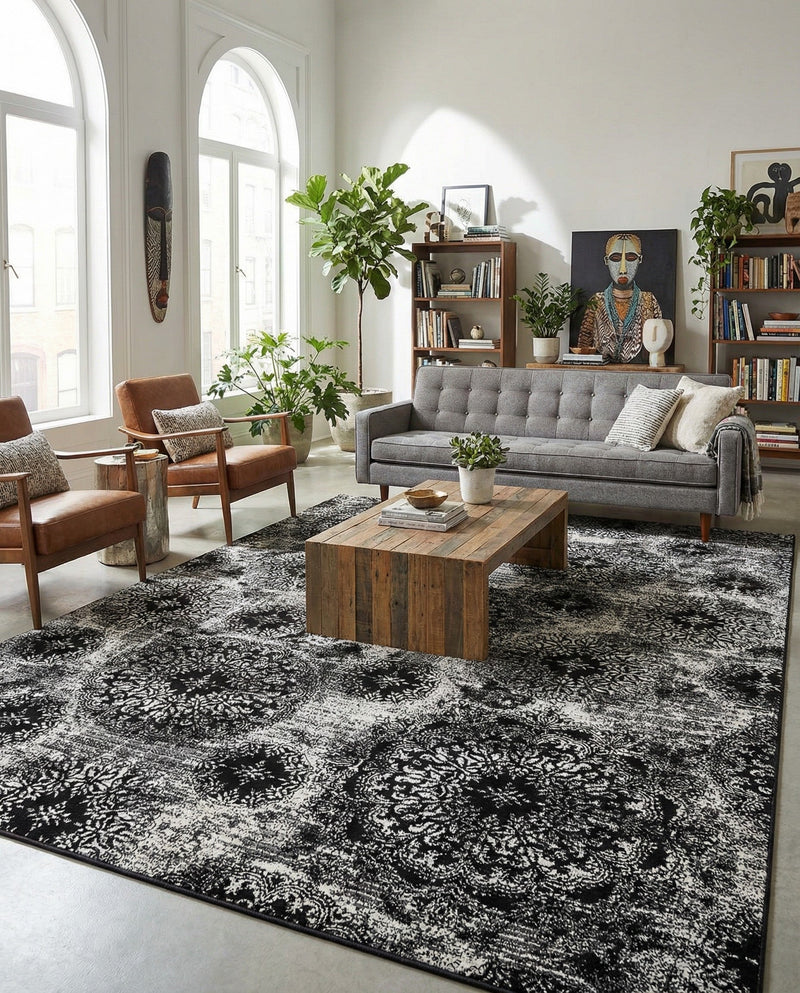 Riviera Elegance Collection Area Rug -  Monaco (Black) Rectangle Black  lifestyle 12