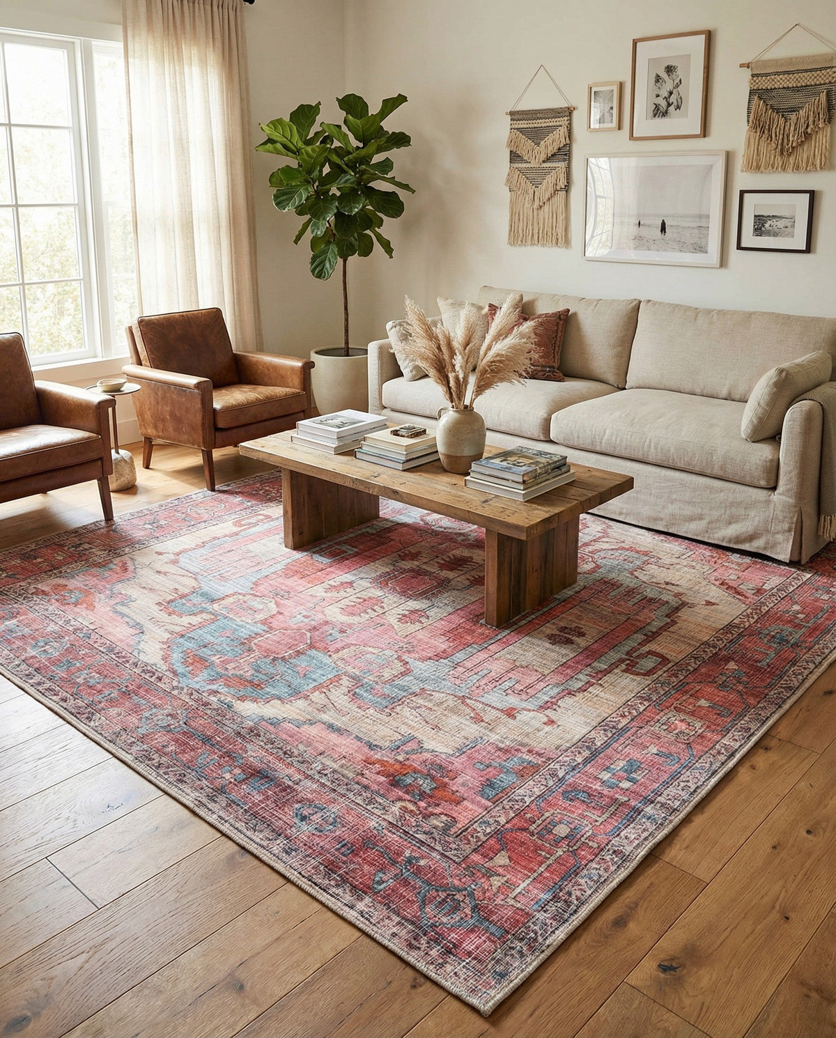 Zahara Oasis Collection Area Rug - Sahara Square Beige  lifestyle 164