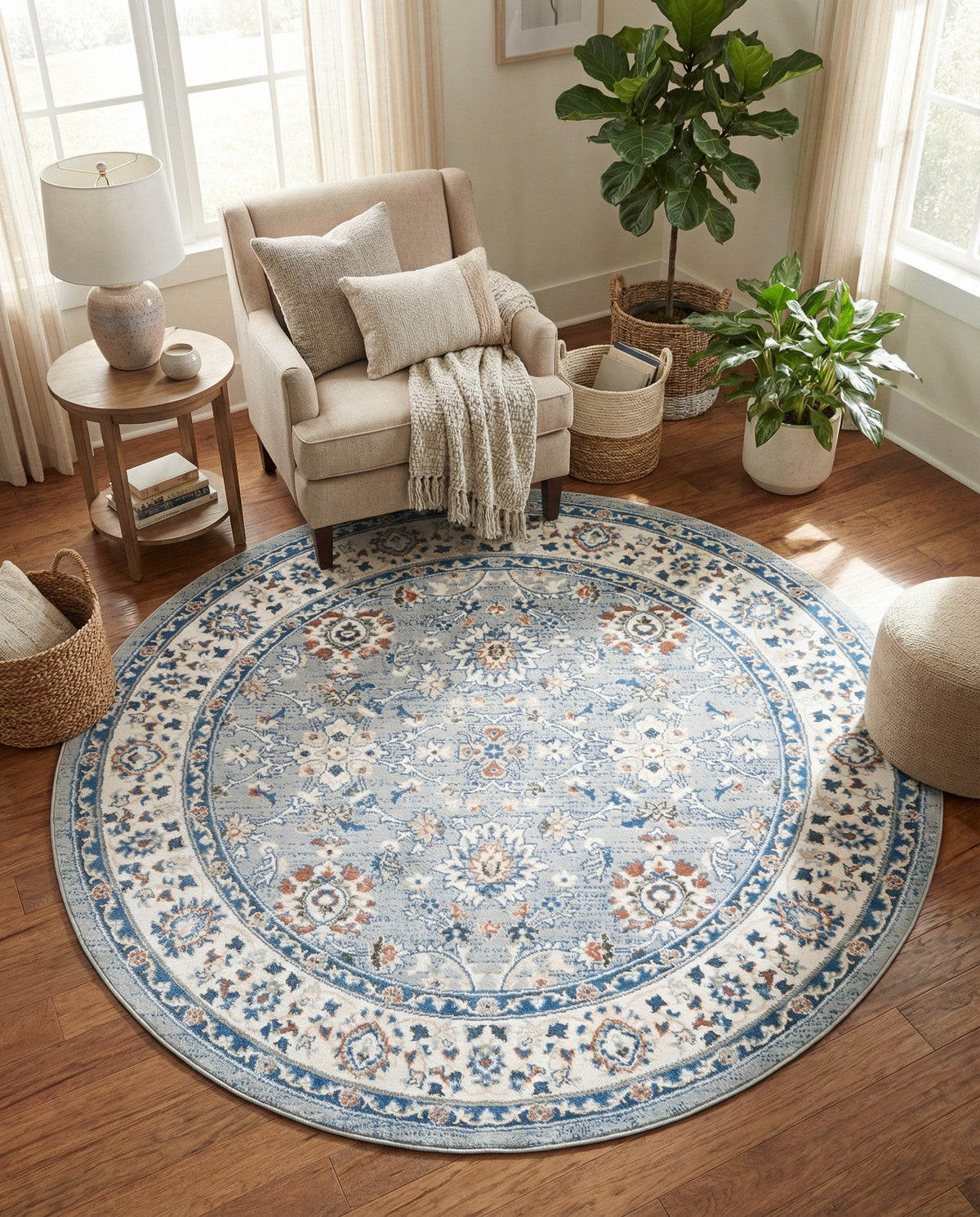 Savannah Elegance Collection Area Rug - Augusta (Aqua Blue) Round Aqua Blue  lifestyle 111