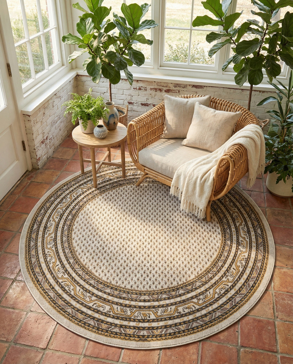 Soho Elegance Collection Area Rug -  Mercer (Beige) Round Beige  lifestyle 44