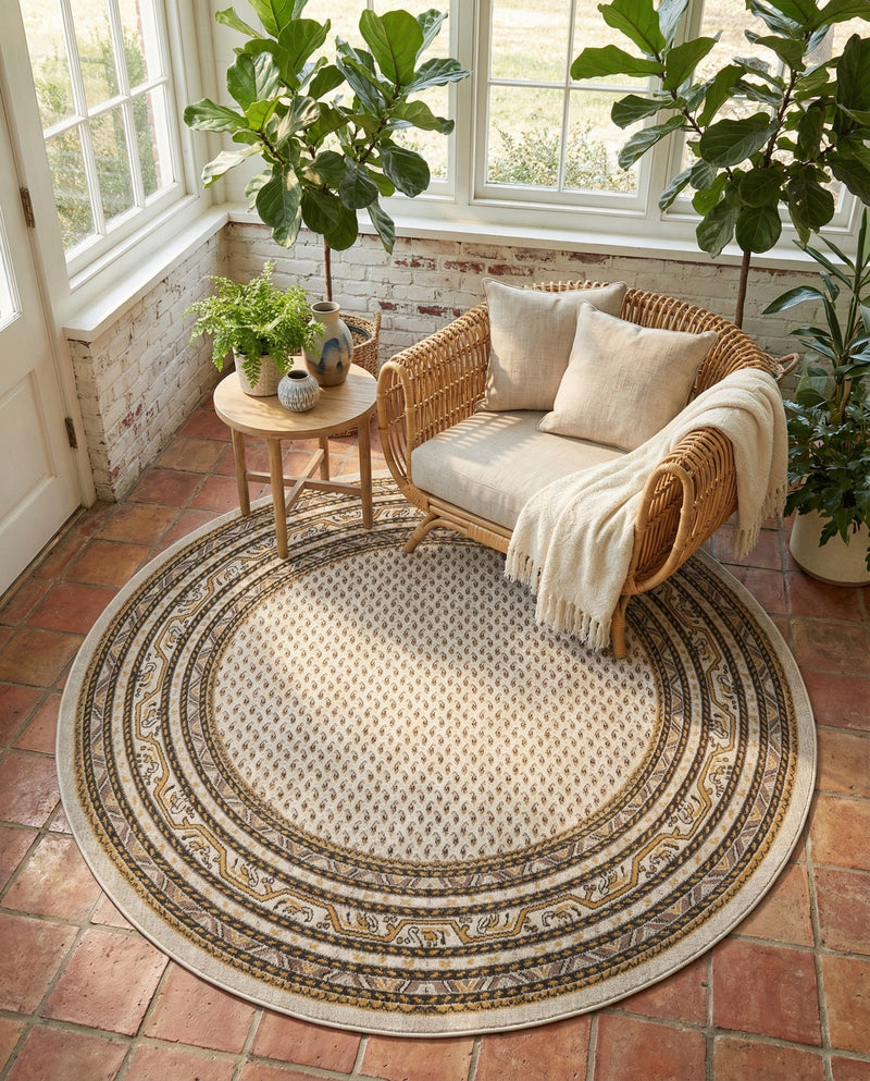 Soho Elegance Collection Area Rug -  Mercer (Beige) Round Beige  lifestyle 44