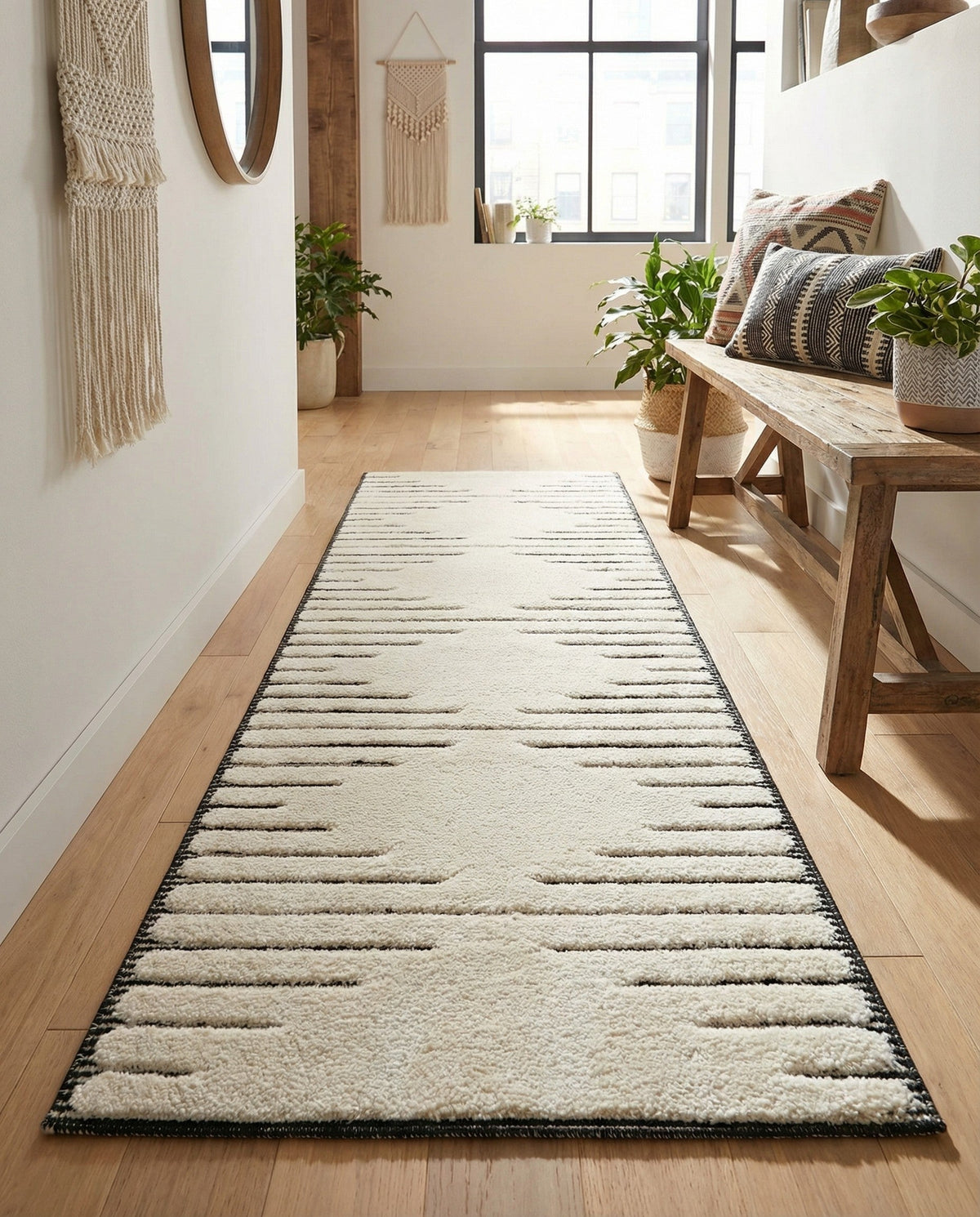 Monochrome Collection Area Rug -  Ash Runner Ivory White  lifestyle 87