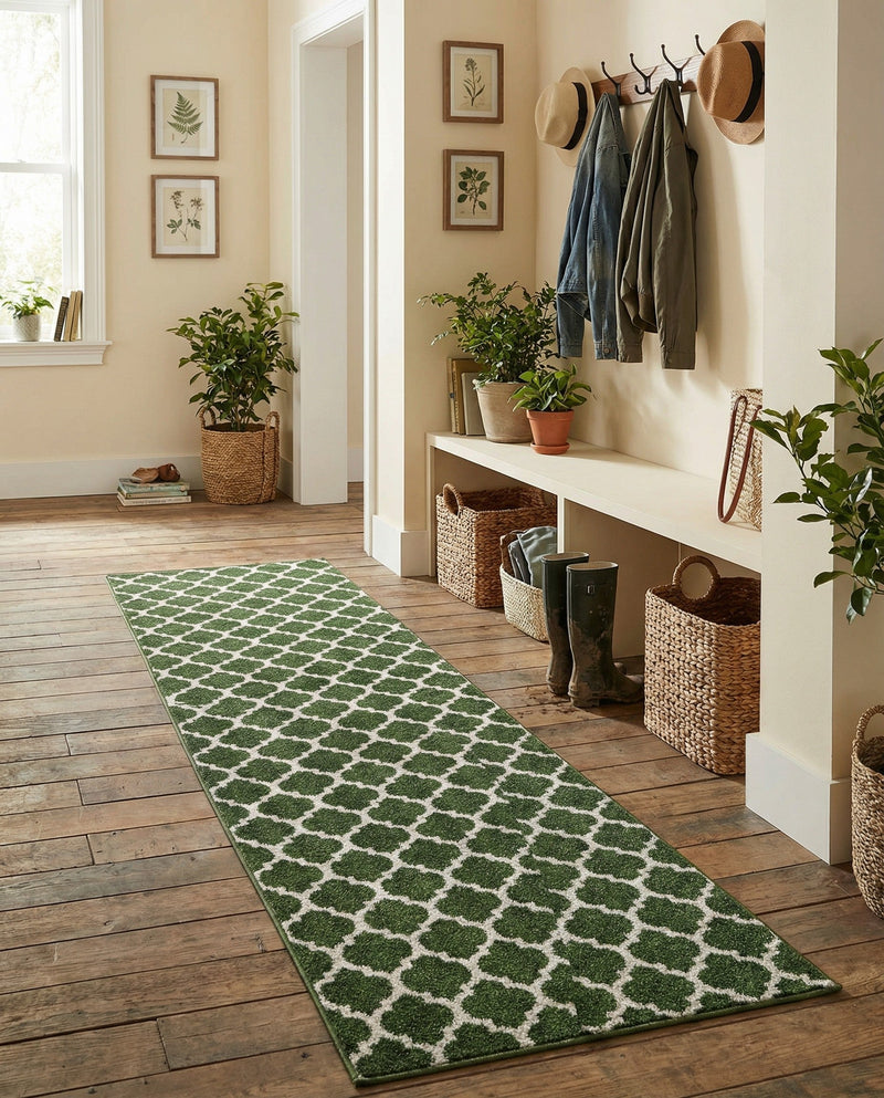 Lattice Gardens Collection Area Rug -  Bloomfield (Dark Green) Runner Dark Green  lifestyle 52