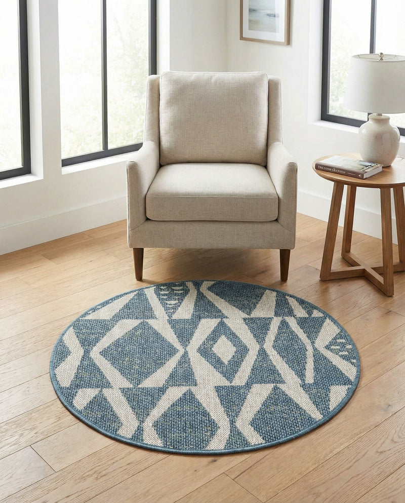 Coastal Terrace Collection Area Rug -  Tidepool Round Blue  lifestyle 52
